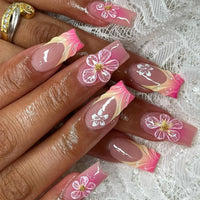 Nail Jolie – Short French Nails Petal Pink Florals & Gold Accents