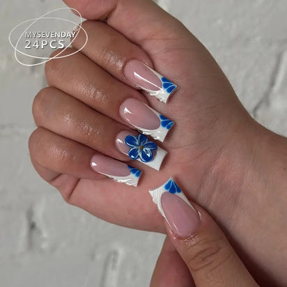 Nail Jolie – Short French Nails Petal Pink Florals & Gold Accents