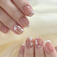 Nail Jolie – Short French Nails Petal Pink Florals & Gold Accents