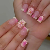 Nail Jolie – Short French Nails Petal Pink Florals & Gold Accents