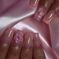 Nail Jolie – Short French Nails Petal Pink Florals & Gold Accents