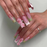 Nail Jolie – Short French Nails Petal Pink Florals & Gold Accents