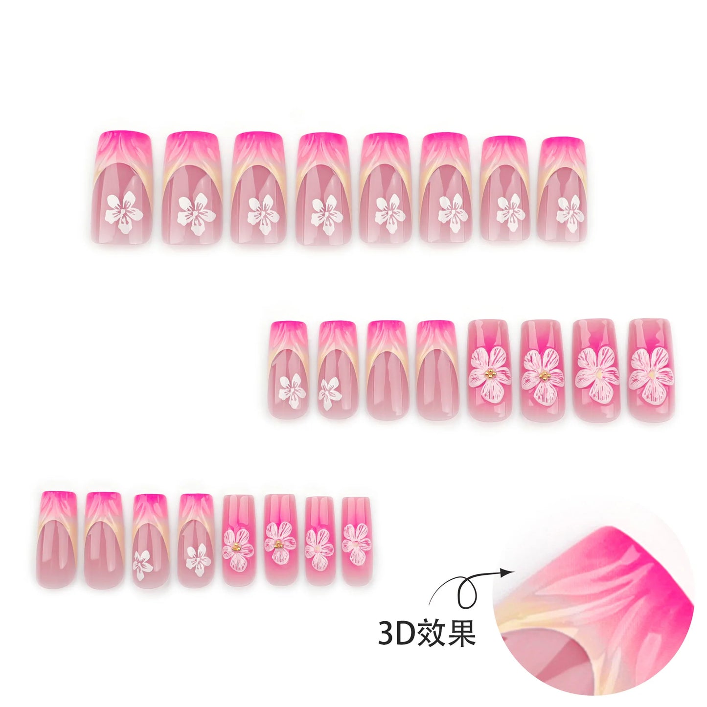 Nail Jolie – Short French Nails Petal Pink Florals & Gold Accents