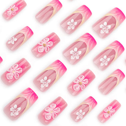 Nail Jolie – Short French Nails Petal Pink Florals & Gold Accents