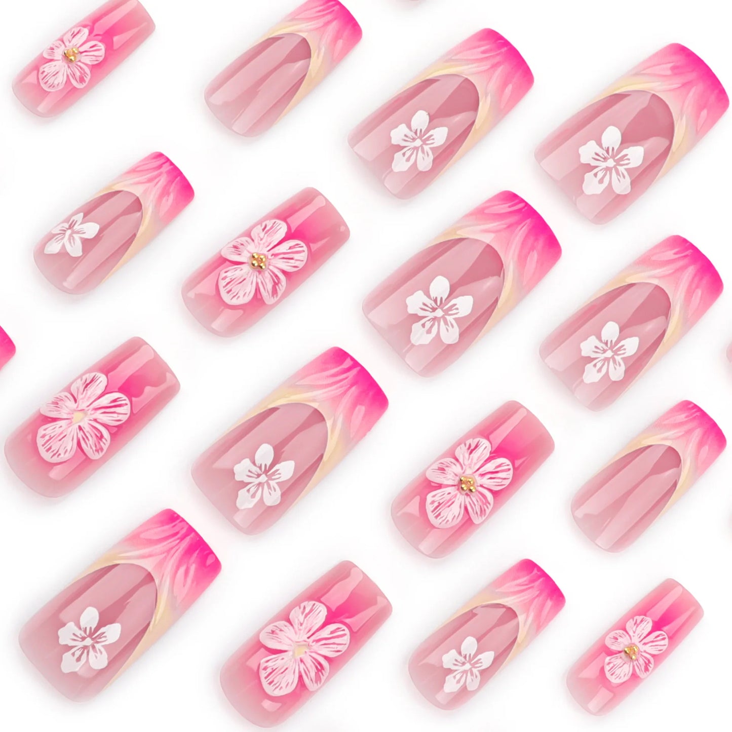 Nail Jolie – Short French Nails Petal Pink Florals & Gold Accents