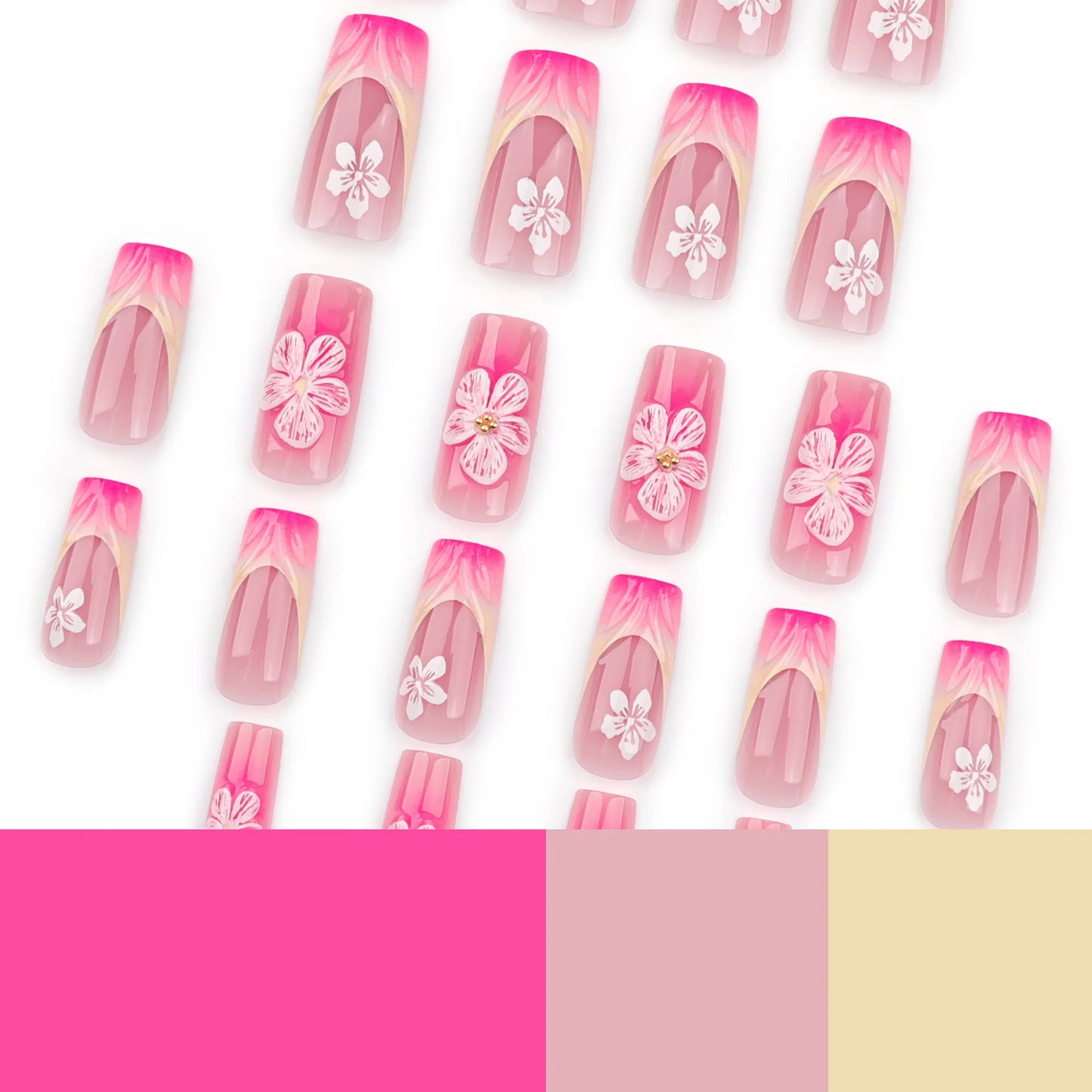 Nail Jolie – Short French Nails Petal Pink Florals & Gold Accents