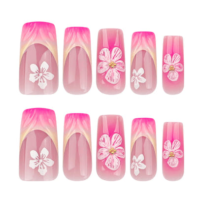 Nail Jolie – Short French Nails Petal Pink Florals & Gold Accents