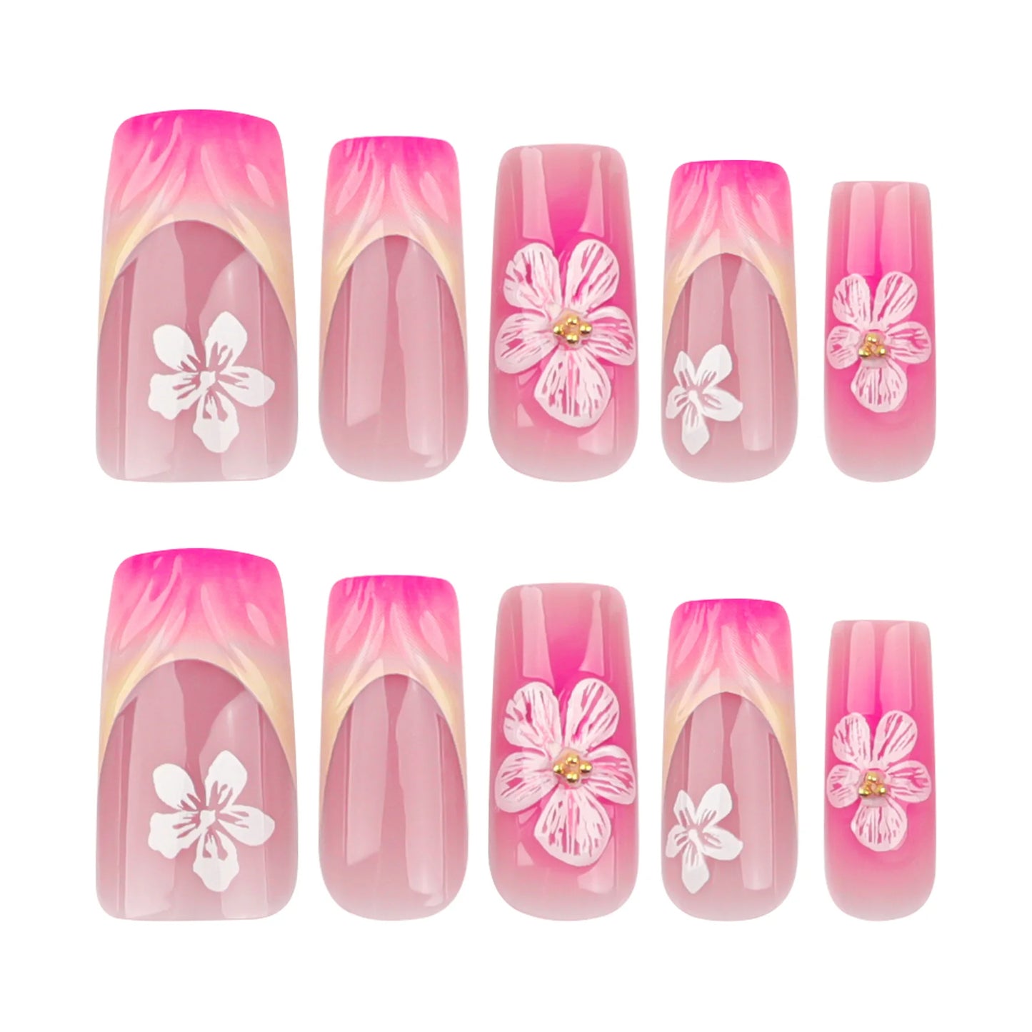 Nail Jolie – Short French Nails Petal Pink Florals & Gold Accents